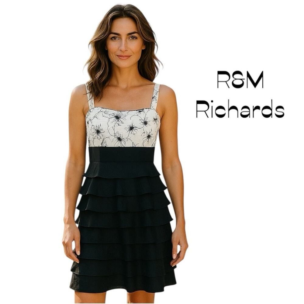 R&M Richards Black White Sequined Sleeveless Dress NWOT Size 8